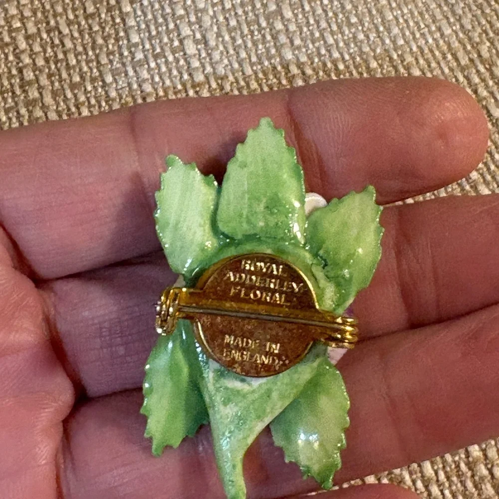 Vintage 1970’s  Royal Adderley Floral Hand-Painted Porcelain brooch